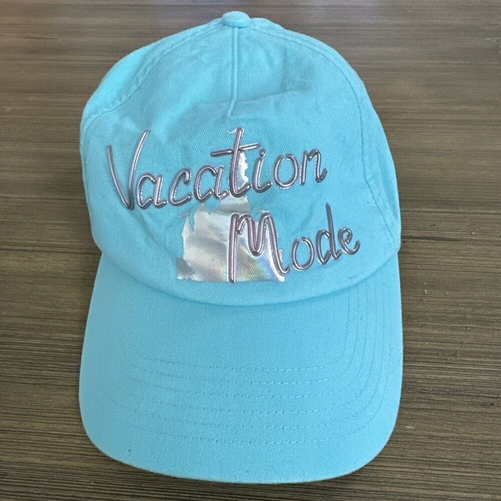 Disney Parks Vacation Mode Castle Aqua Turquoise Blue Adult Baseball Cap Hat